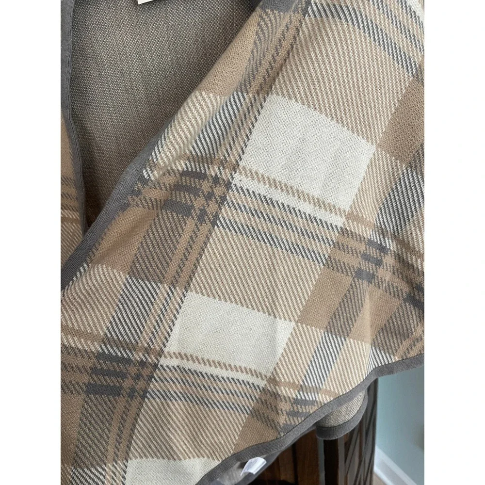 NWT Charter Club Alpine Chalet Plaid Wrap Scarf Tassel Tan Cream Grey One Size